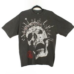 Hellstar Crowned Skull Grunge Grey Short Sleeve Shirt